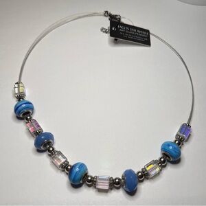 Facets 5th Avenue Blue Art Glass Bead Necklace 18” + Extender
